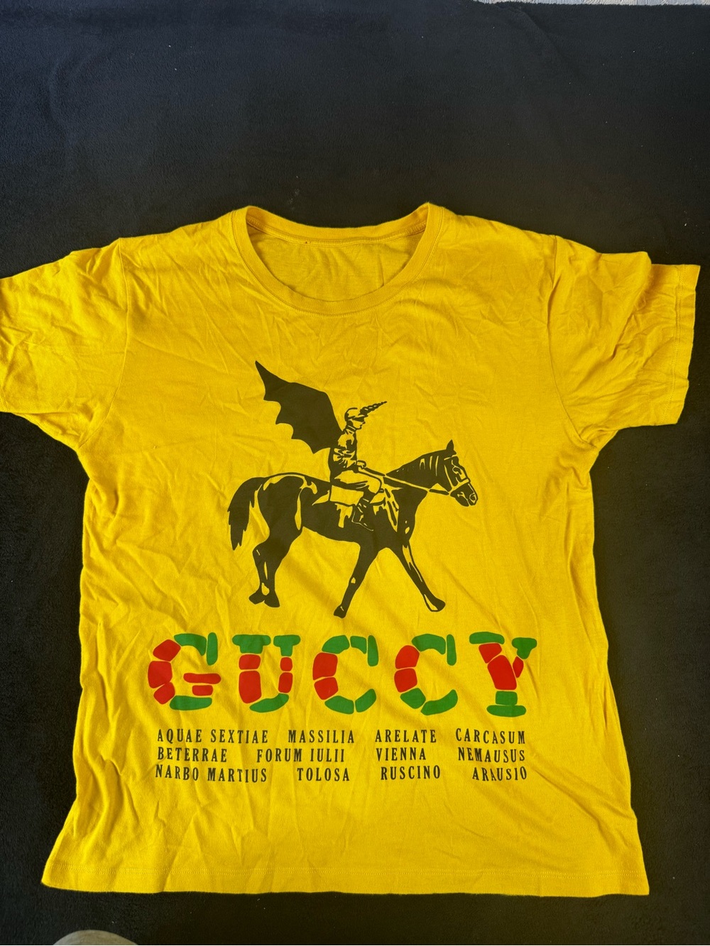Yellow Graphic Men’s T-Shirt with Horse Rider Print